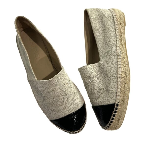 Chanel CC Crackled Leather Espadrilles in Beige - Picture 1 of 8